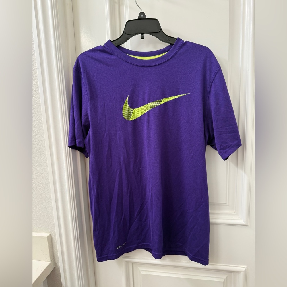Nike Dri-FIT Purple Tee with Neon Green Swoosh
